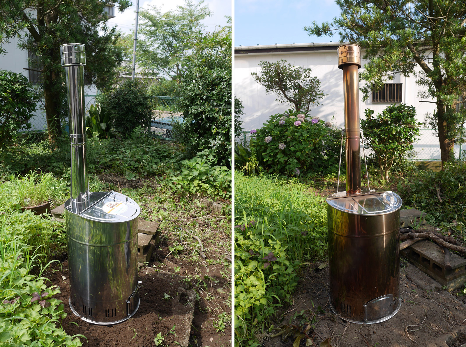 焼却炉 49L 家庭用 小さい ドラム缶 煙突 ロストル ステンレス製 ごみ 庭 枝 焼却器 - 1
